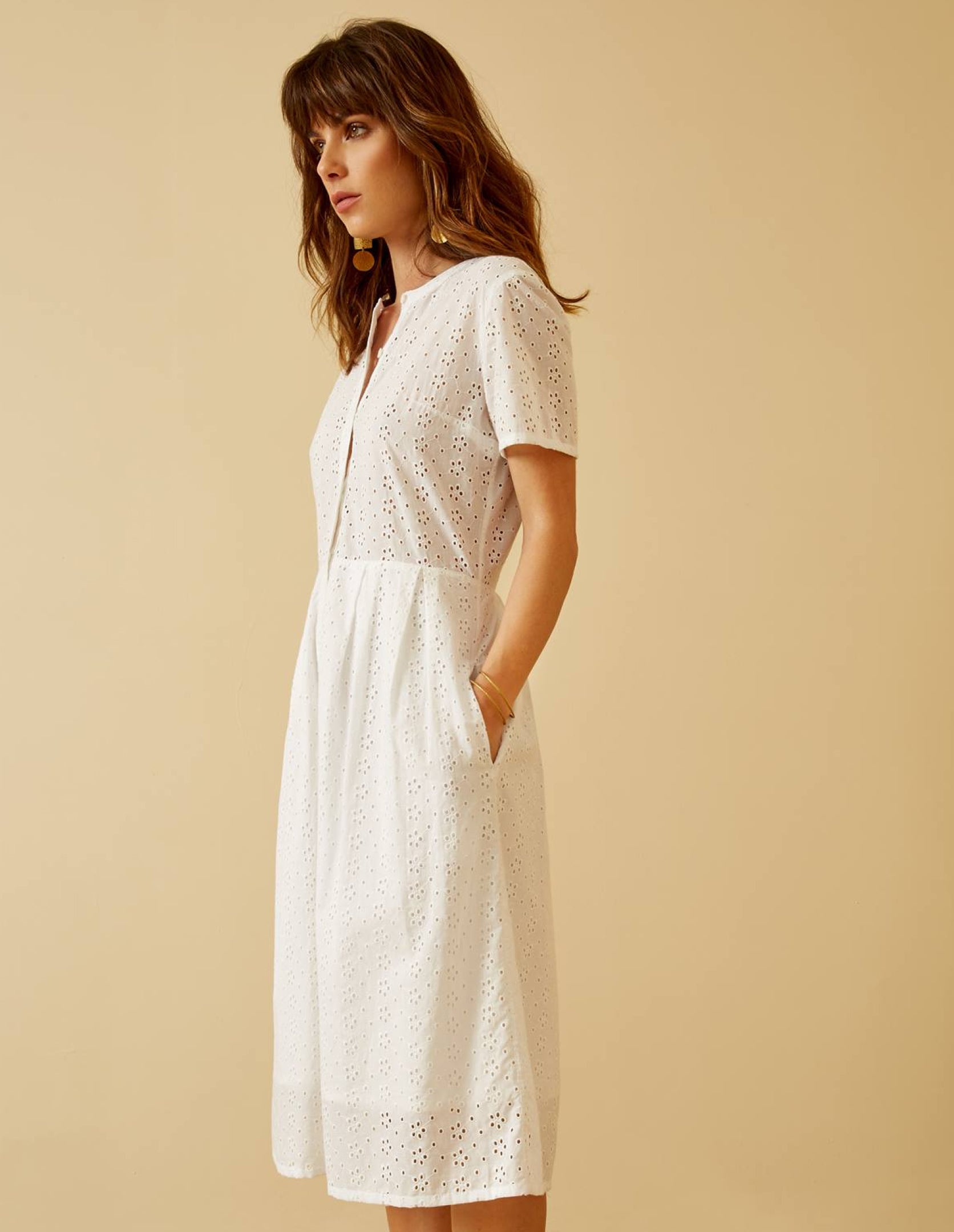 Annabel Broderie Dress in Eco white