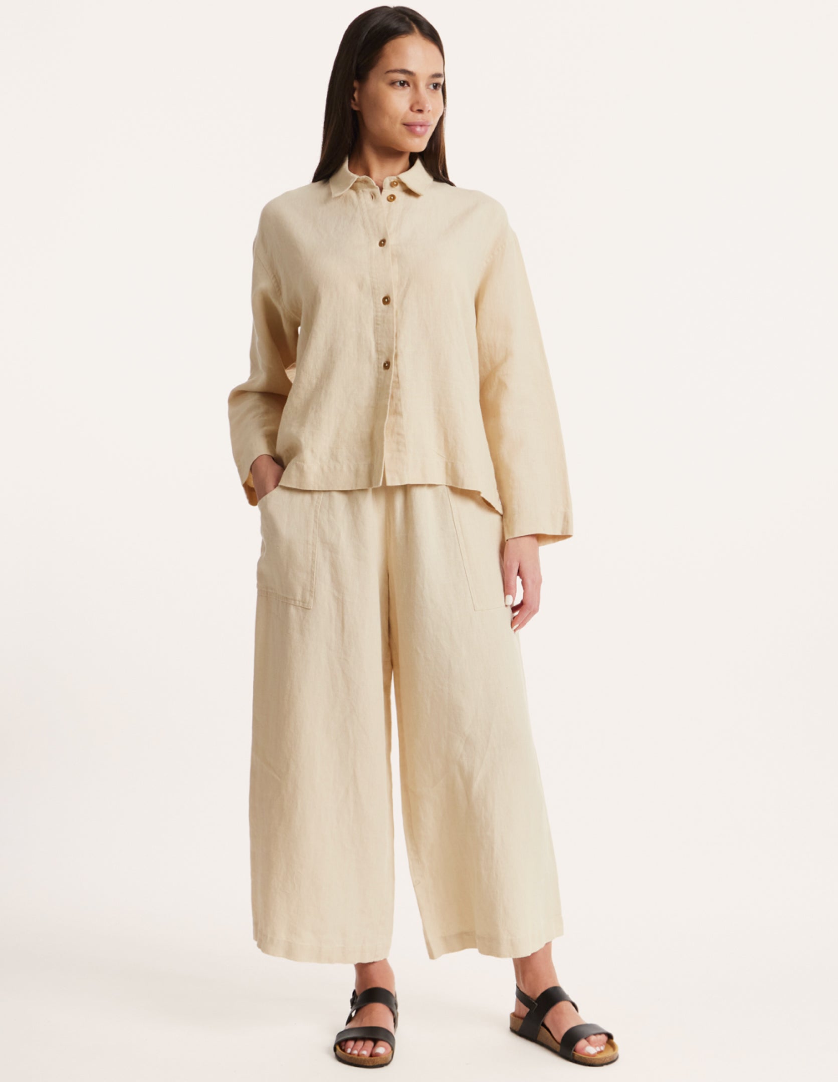 Daria Linen Overshirt in Stone