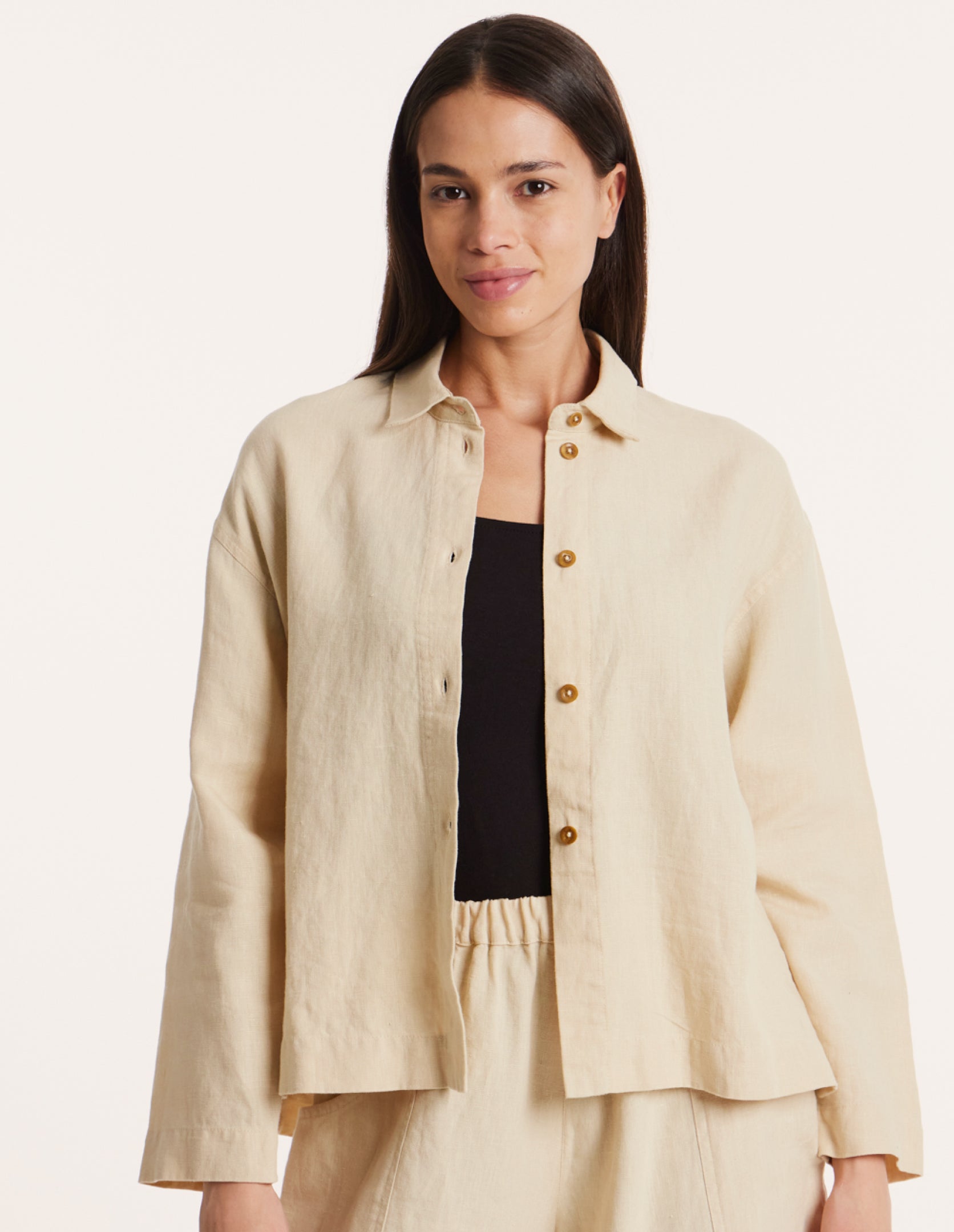 Daria Linen Overshirt in Stone